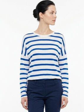 VINCE Top Tee Shirt Striped Blue White Long Sleeve